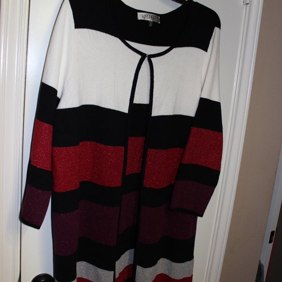 Kasper Black, White, Red, and Purple Striped Cardigan❤️ - Picture 1 of 5